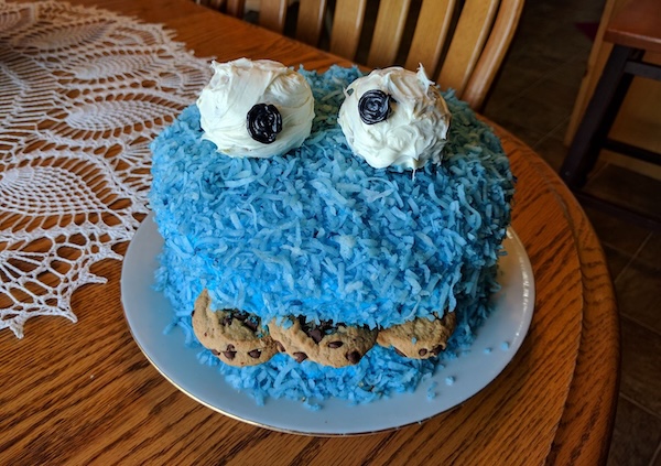 Cake shaped like Cookie Monster from Sesame Street