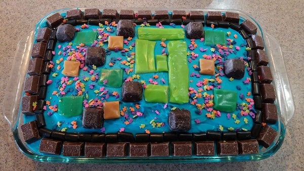 Cake with a bunch of candy on it