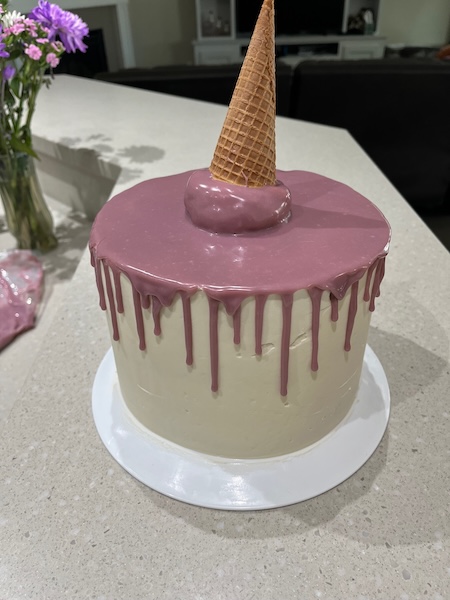 Upside-down ice-cream drip cake